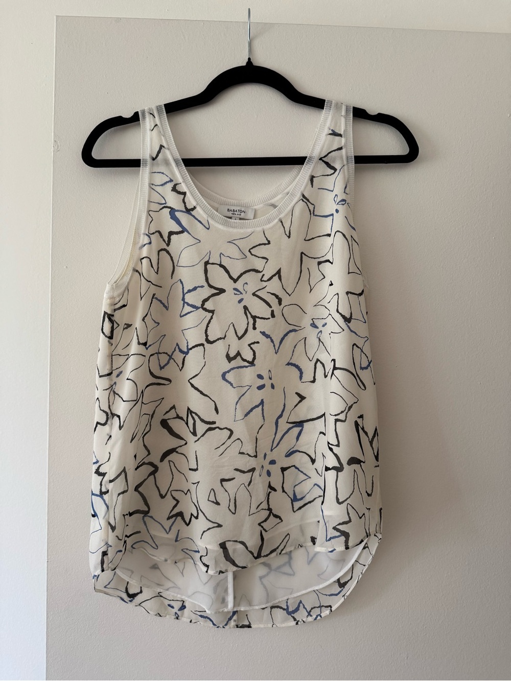 Aritzia Babaton Silk Floral Tank Top in White and Blue